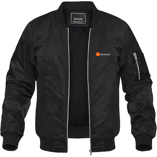 Men's Saramart Logo Lightweight Bomber Jacket Windbreaker Softshell Varsity Jacket Coat
