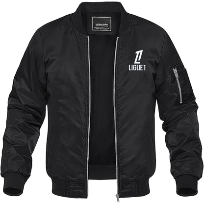 Men's Ligue 1 Logo Lightweight Bomber Jacket Windbreaker Softshell Varsity Jacket Coat