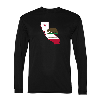 Men's  California Bear Map Performance Long Sleeve T-Shirt