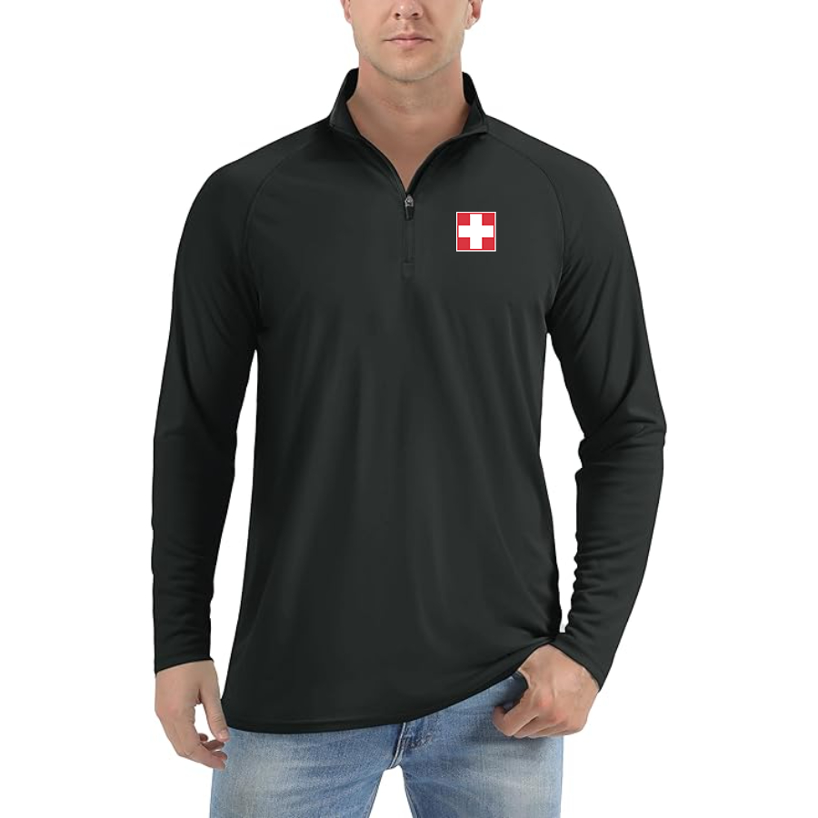 Men's Switzerland National Football Soccer Team Lightweight Quarter-Zip Athletic Shirt Long Sleeve Western Carolina Catamounts - Black