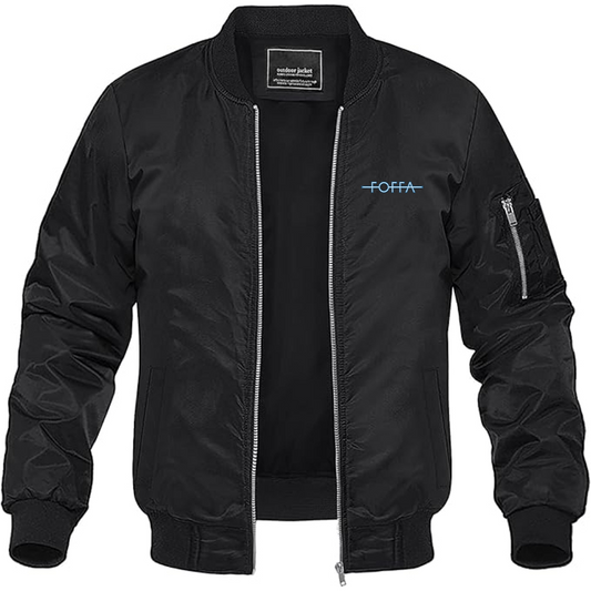 Men's Foffa Blue Logo Lightweight Bomber Jacket Windbreaker Softshell Varsity Jacket Coat