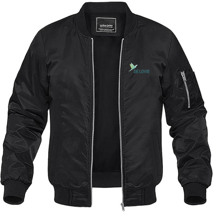 Men's De Lovie Logo Lightweight Bomber Jacket Windbreaker Softshell Varsity Jacket Coat