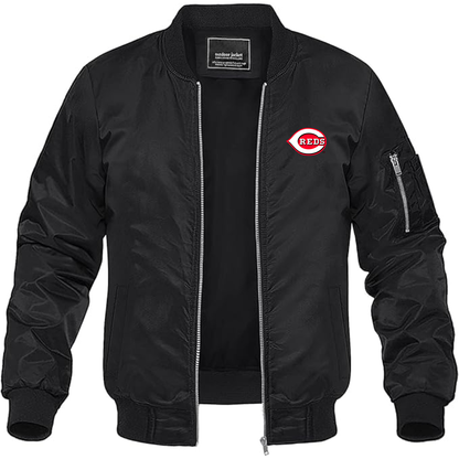 Men's Cincinnati Reds Logo Lightweight Bomber Jacket Windbreaker Softshell Varsity Jacket Coat