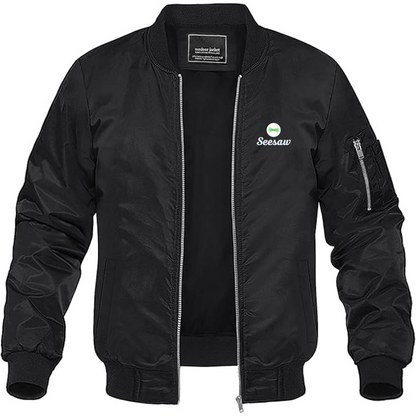 Men's Seesaw Logo Lightweight Bomber Jacket Windbreaker Softshell Varsity Jacket Coat
