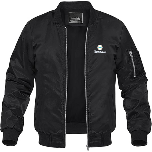 Men's Seesaw Logo Lightweight Bomber Jacket Windbreaker Softshell Varsity Jacket Coat