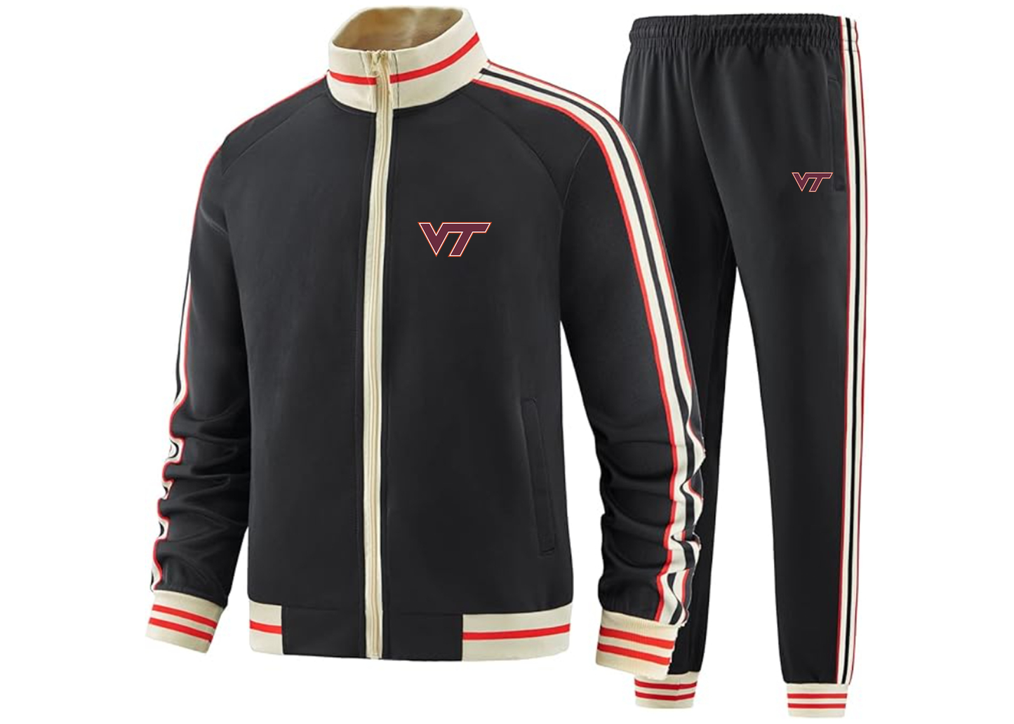 Men's Virginia Tech Hokies Tracksuit with Bold Striped Accents and Zippered Front Athletic Wear