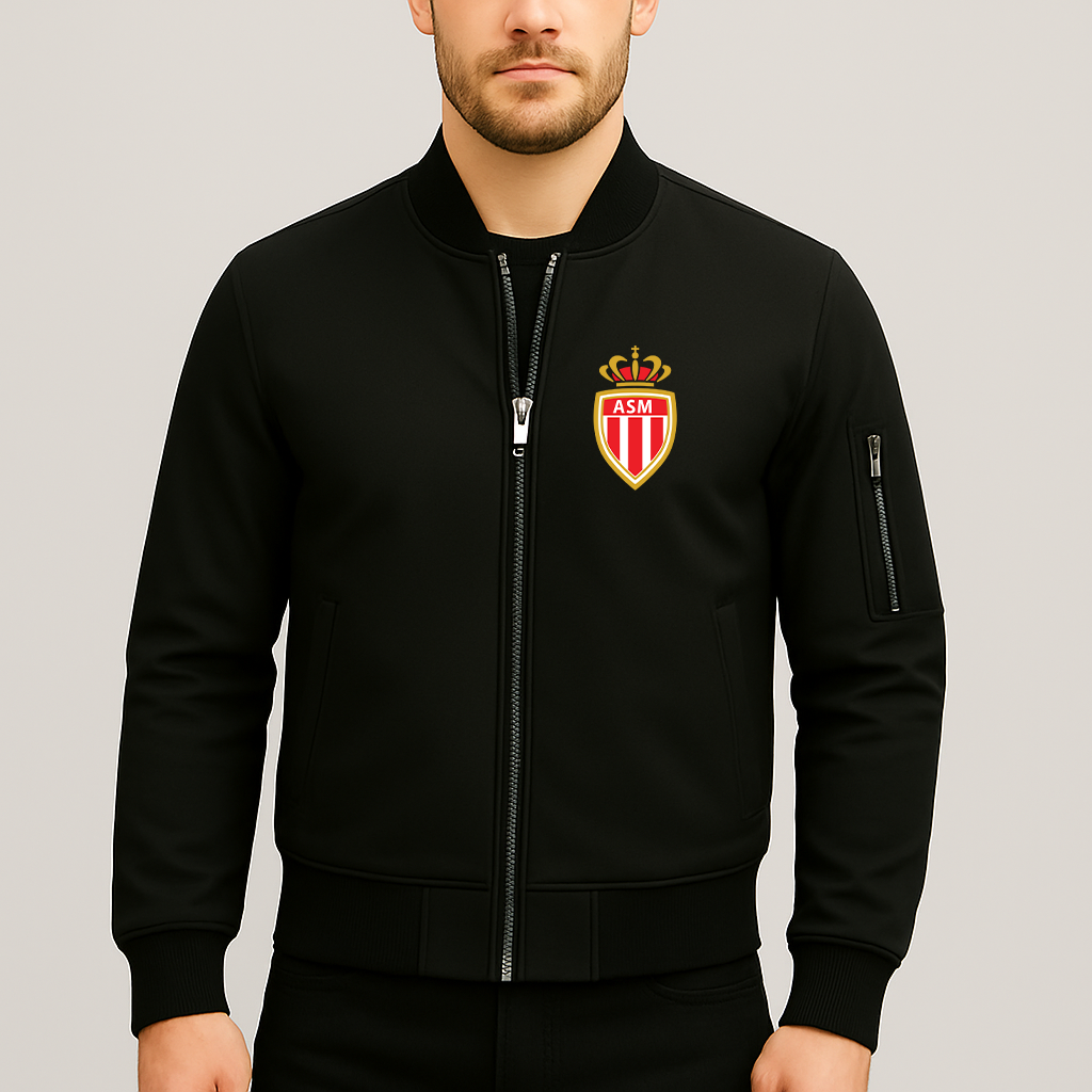 Men's AS Monaco FC Lightweight Bomber Jacket - Black