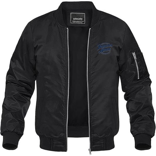 Men's Famous Amos Logo Lightweight Bomber Jacket Windbreaker Softshell Varsity Jacket Coat