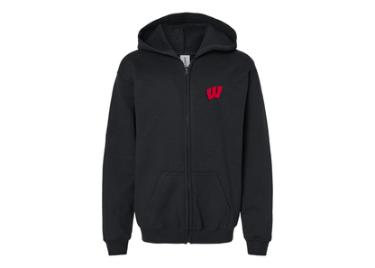 Gildan Heavy Blend Youth Wisconsin Badgers Full Zip Hooded Sweatshirt