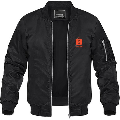 Men's Shopee Logo Lightweight Bomber Jacket Windbreaker Softshell Varsity Jacket Coat