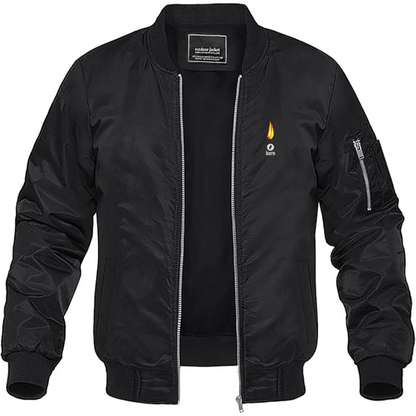 Men's Burn Logo Lightweight Bomber Jacket Windbreaker Softshell Varsity Jacket Coat