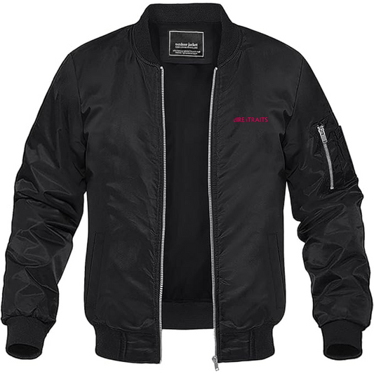 Men's Dire Straits Logo Lightweight Bomber Jacket Windbreaker Softshell Varsity Jacket Coat