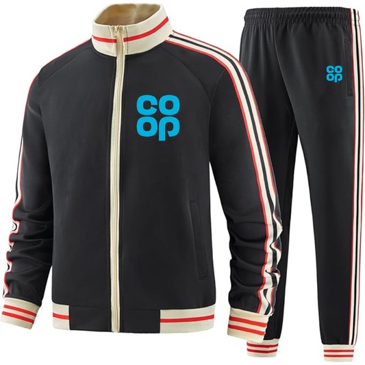 Men's CoOp Two Piece Designer Tracksuit with Bold Striped Accents and Zippered Front Elevated Athletic