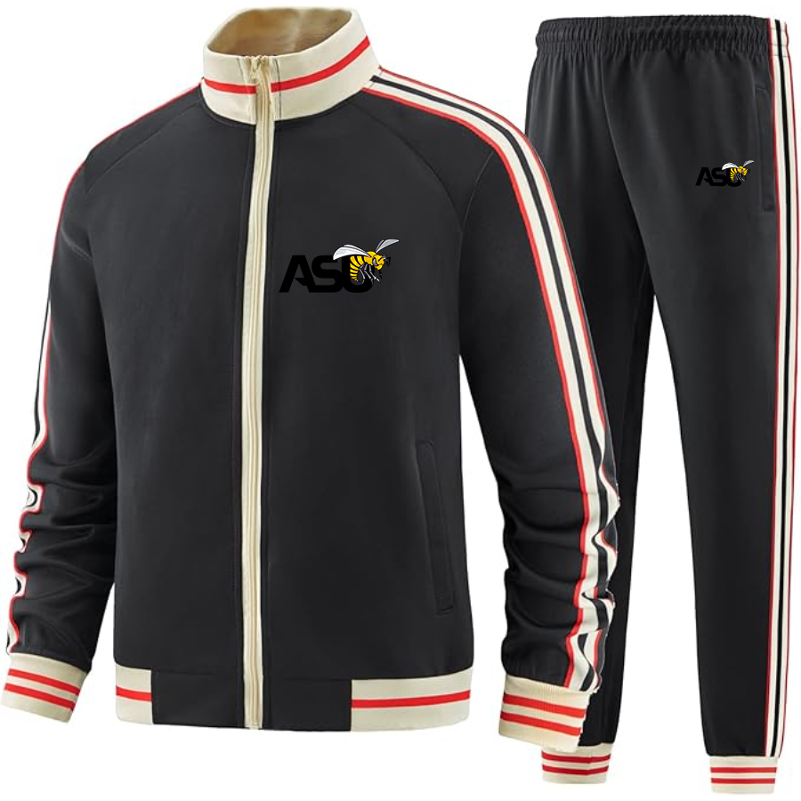 Men's Alabama State Hornets Two Piece Designer Tracksuit with Bold Striped Accents and Zippered Front Elevated Athletic Wear