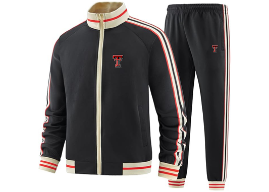 Men's Texas Tech Red Raiders Tracksuit with Bold Striped Accents and Zippered Front Athletic Wear