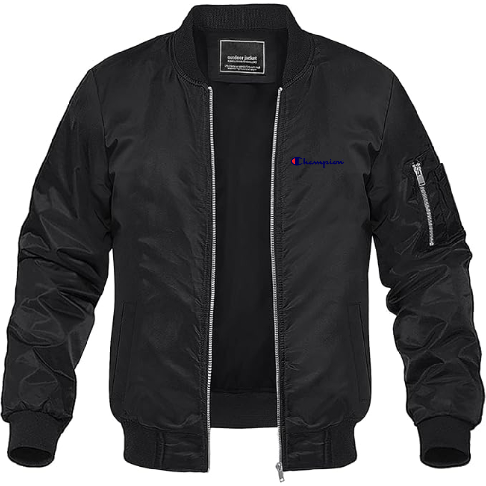Men's Champion Logo Lightweight Bomber Jacket Windbreaker Softshell Varsity Jacket Coat