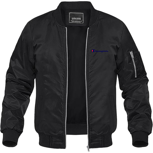 Men's Champion Logo Lightweight Bomber Jacket Windbreaker Softshell Varsity Jacket Coat