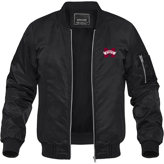 Men's Mississippi State Bulldogs Logo Lightweight Bomber Jacket Windbreaker Softshell Varsity Jacket Coat