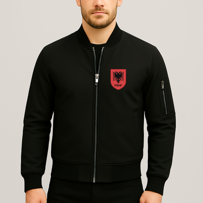 Men's Albania National Soccer Team Lightweight Bomber Jacket - Black
