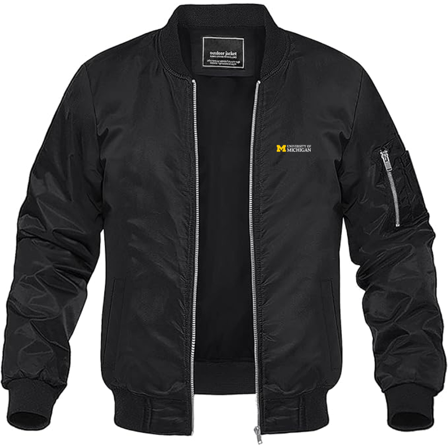 Men's University of Michigan Logo Lightweight Bomber Jacket Windbreaker Softshell Varsity Jacket Coat