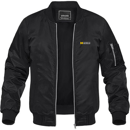 Men's University of Michigan Logo Lightweight Bomber Jacket Windbreaker Softshell Varsity Jacket Coat