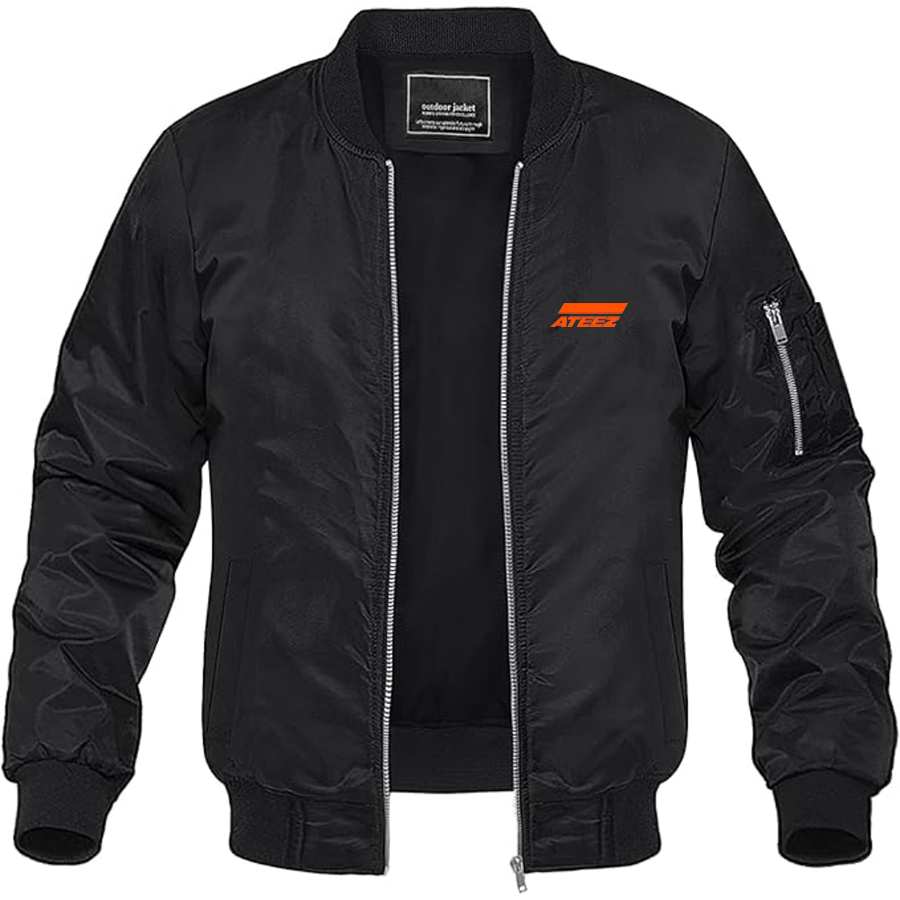 Men's Ateez Logo Lightweight Bomber Jacket Windbreaker Softshell Varsity Jacket Coat