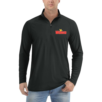 Men's Wawa Gas Station Lightweight Quarter-Zip Athletic Shirt Long Sleeve - Black