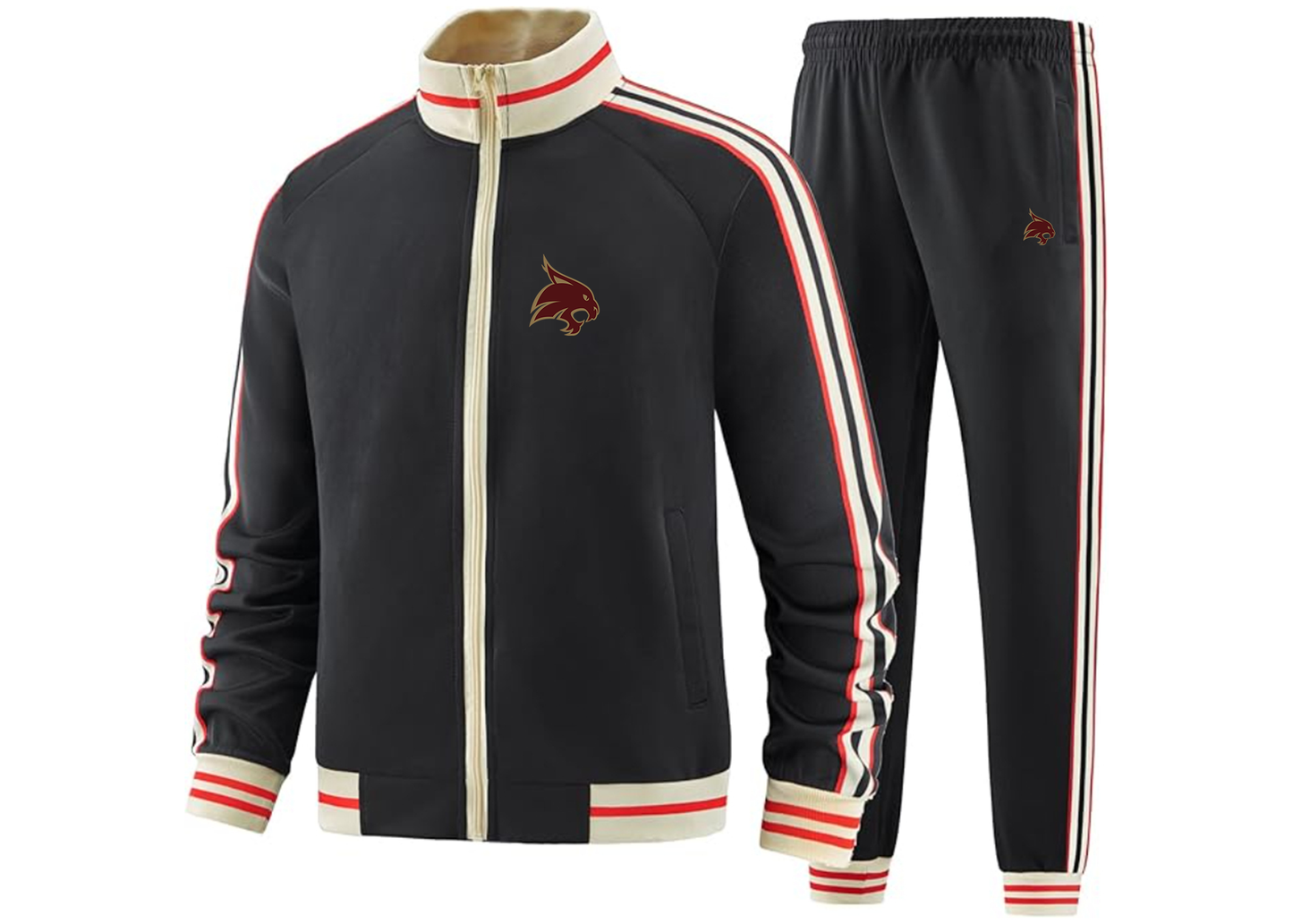 Men's Texas State Bobcats Tracksuit with Bold Striped Accents and Zippered Front Athletic Wear