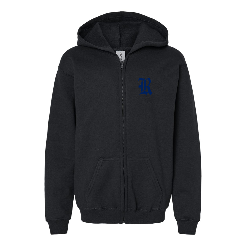 Gildan Heavy Blend Youth Rice Owls Logo Full Zip Hooded Sweatshirt