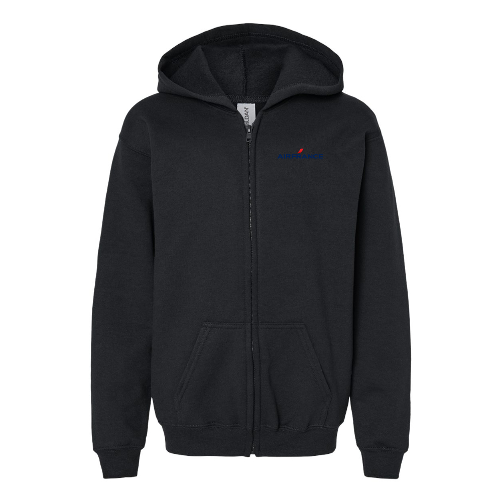 Gildan Heavy Blend Youth Air France Logo Full Zip Hooded Sweatshirt