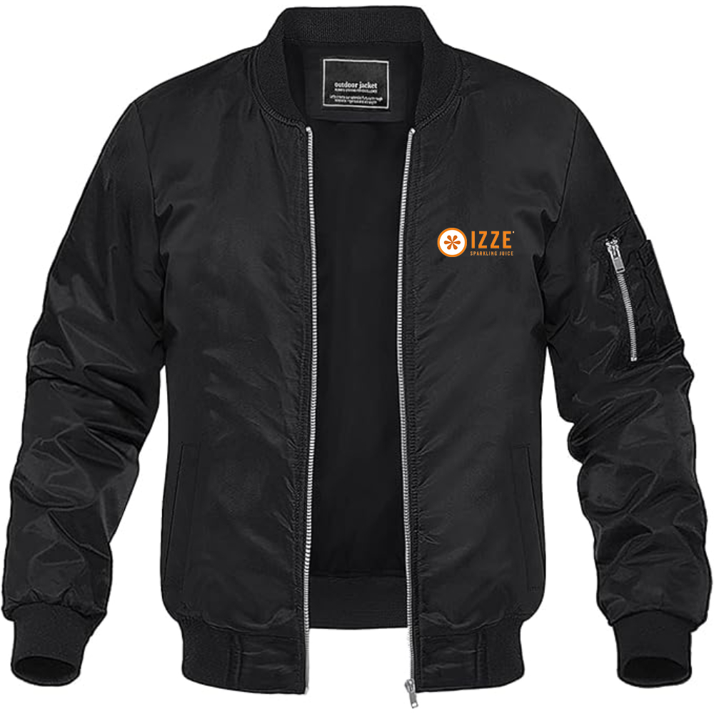 Men's Izze Logo Lightweight Bomber Jacket Windbreaker Softshell Varsity Jacket Coat