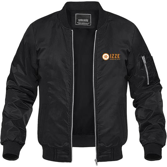 Men's Izze Logo Lightweight Bomber Jacket Windbreaker Softshell Varsity Jacket Coat