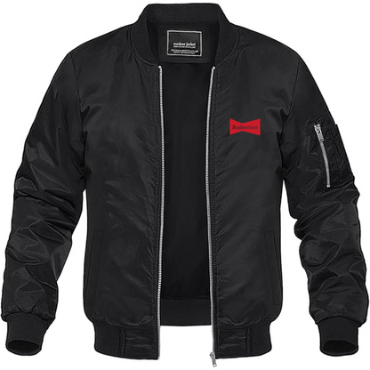 Men's Budweiser Logo Lightweight Bomber Jacket Windbreaker Softshell Varsity Jacket Coat