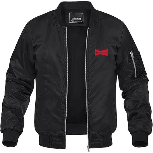Men's Budweiser Logo Lightweight Bomber Jacket Windbreaker Softshell Varsity Jacket Coat