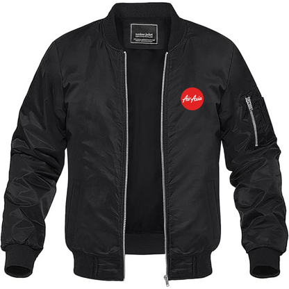 Men's Air Asia Logo Lightweight Bomber Jacket Windbreaker Softshell Varsity Jacket Coat