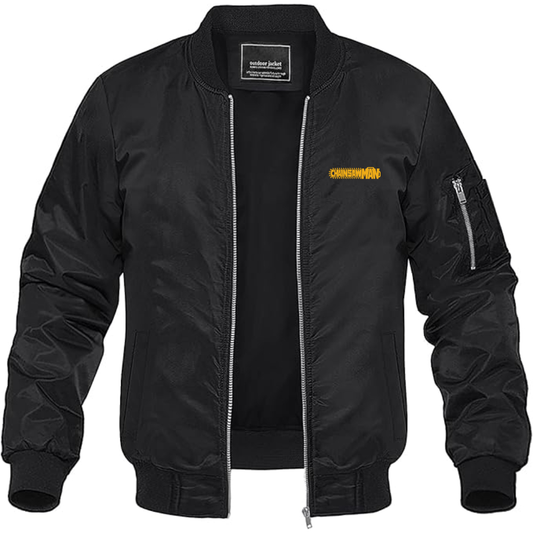 Men's Chainsaw Man Logo Lightweight Bomber Jacket Windbreaker Softshell Varsity Jacket Coat