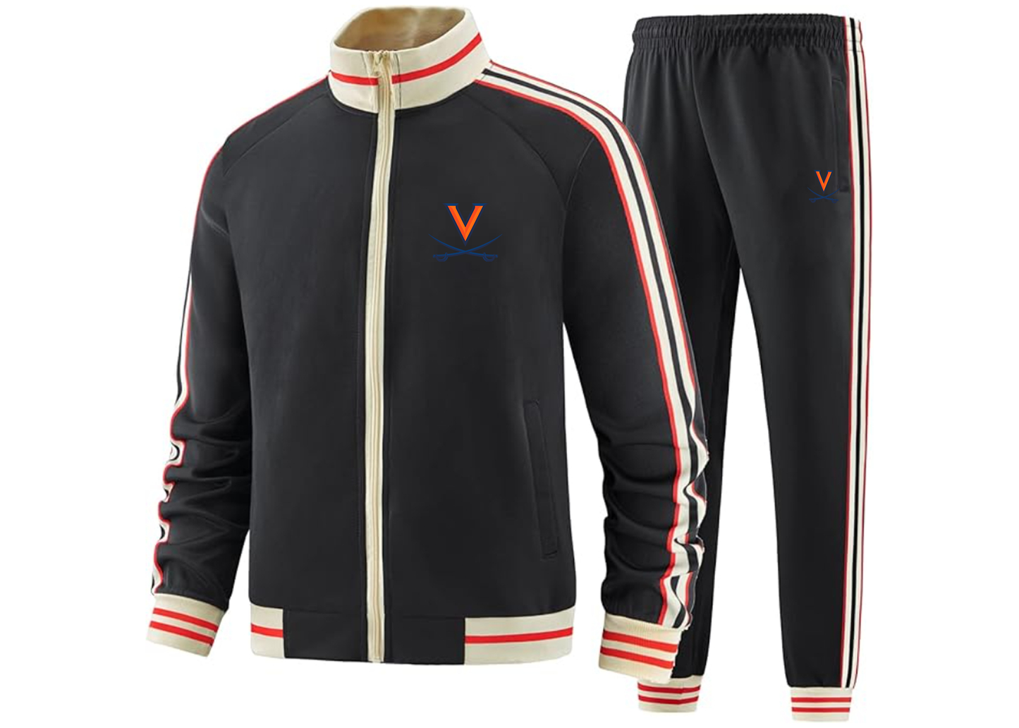 Men's Virginia Cavaliers Tracksuit with Bold Striped Accents and Zippered Front Athletic Wear