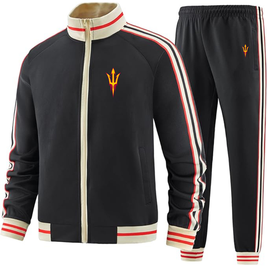 Men's  Arizona State Sun Devils Two Piece Designer Tracksuit with Bold Striped Accents and Zippered Front Elevated Athletic Wear
