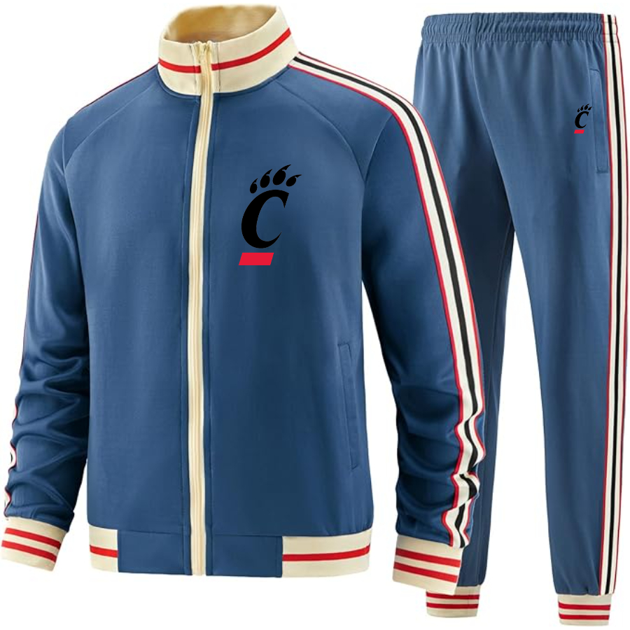 Men's Cincinnati Bearcats Two Piece Designer Tracksuit with Bold Striped Accents and Zippered Front Elevated Athletic