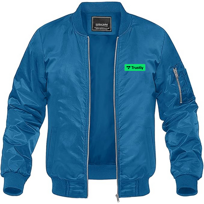 Men's Trustly Horizontal Logo Lightweight Bomber Jacket Windbreaker Softshell Varsity Jacket Coat