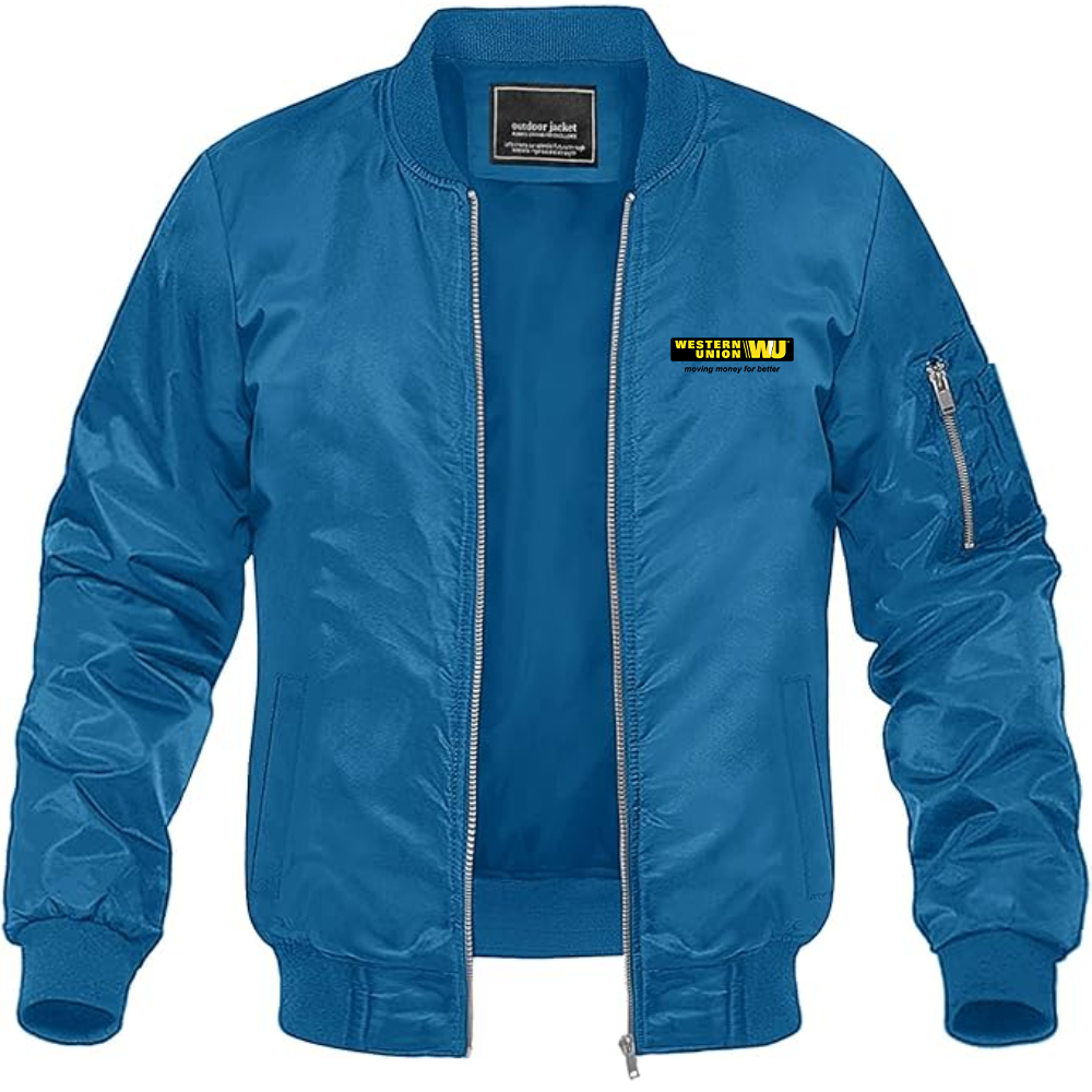 Men's Wastern Union Logo Lightweight Bomber Jacket Windbreaker Softshell Varsity Jacket Coat