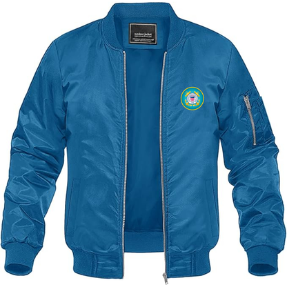 Men's Coast Guard Logo Lightweight Bomber Jacket Windbreaker Softshell Varsity Jacket Coat