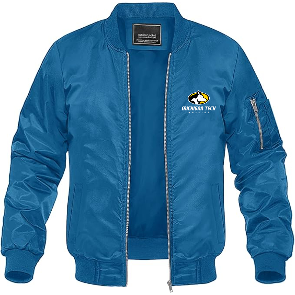 Men's Michigan Tech Huskies Logo Lightweight Bomber Jacket Windbreaker Softshell Varsity Jacket Coat