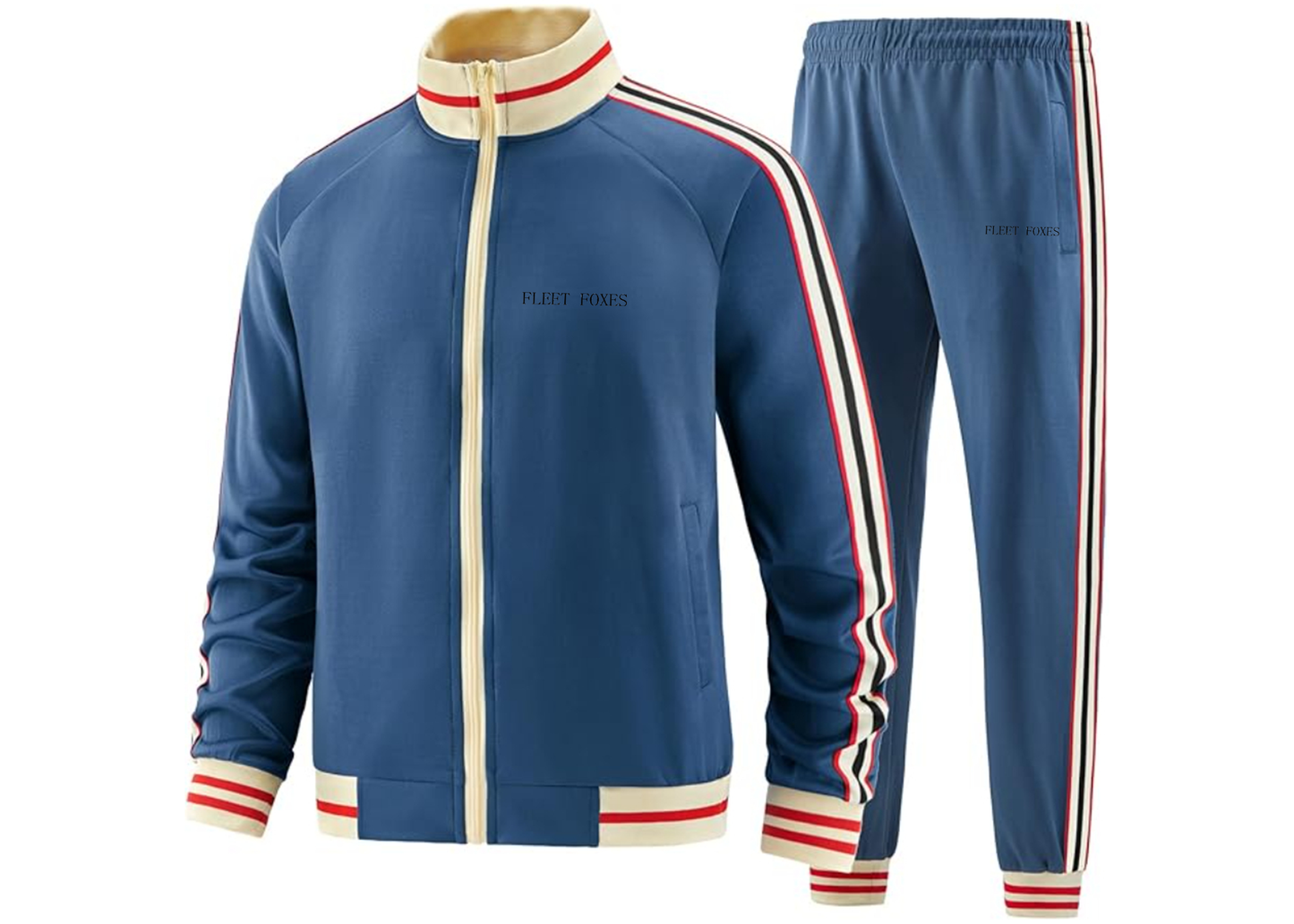 Men's Fleet Foxes Logo  Tracksuit with Bold Striped Accents and Zippered Front Athletic Wear