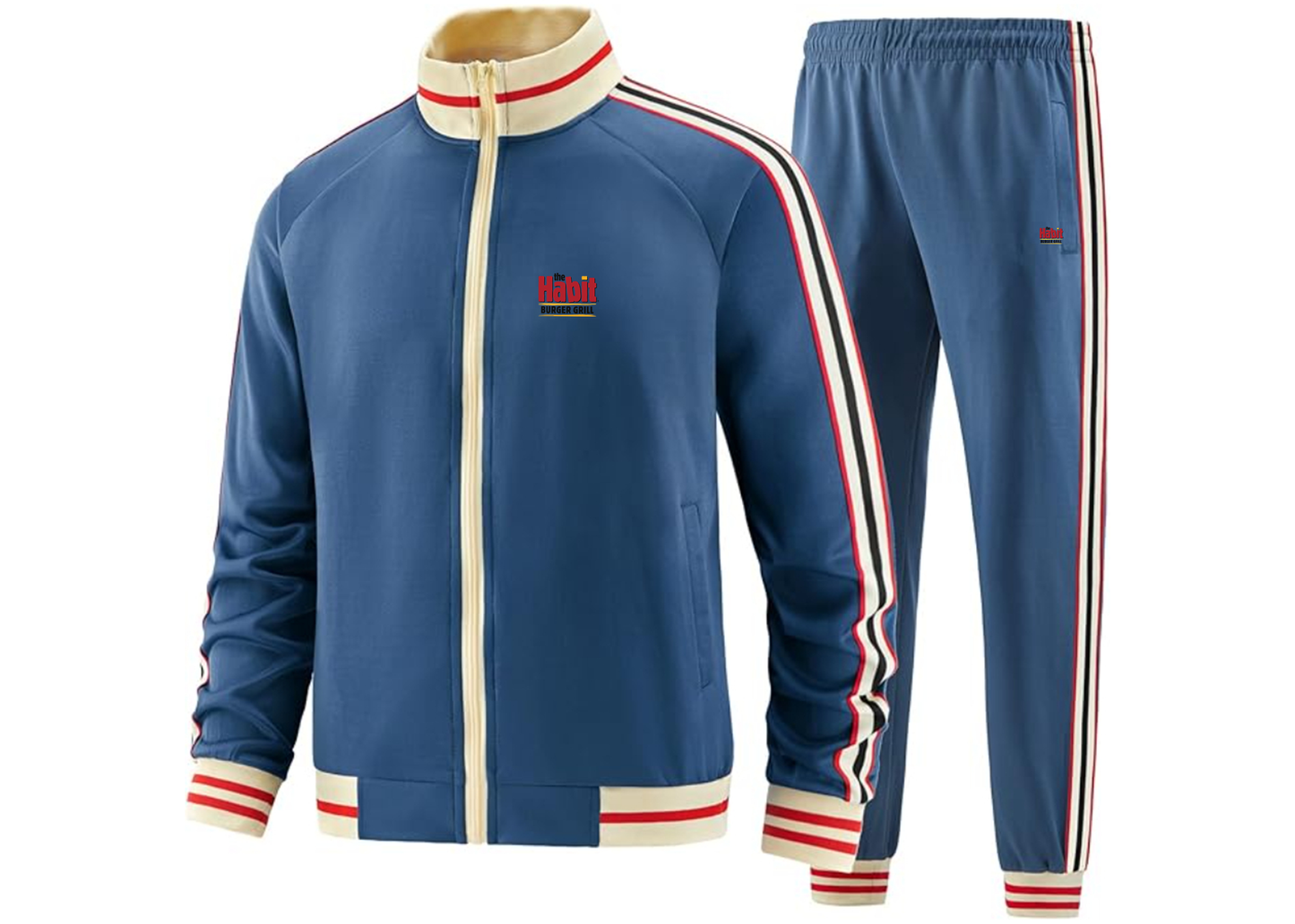 Men's The Habit Burger Grill Tracksuit with Bold Striped Accents and Zippered Front Athletic Wear