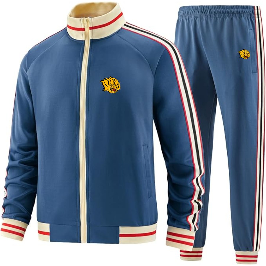 Men's  Arkansas PB Golden Lions Two Piece Designer Tracksuit with Bold Striped Accents and Zippered Front Elevated Athletic Wear