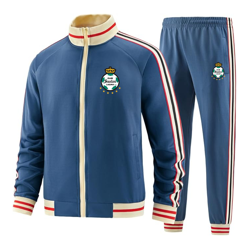 Men's Santos Laguna Soccer  Tracksuit with Bold Striped Accents and Zippered Front Athletic Wear
