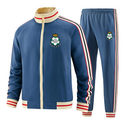 Men's Santos Laguna Soccer  Tracksuit with Bold Striped Accents and Zippered Front Athletic Wear
