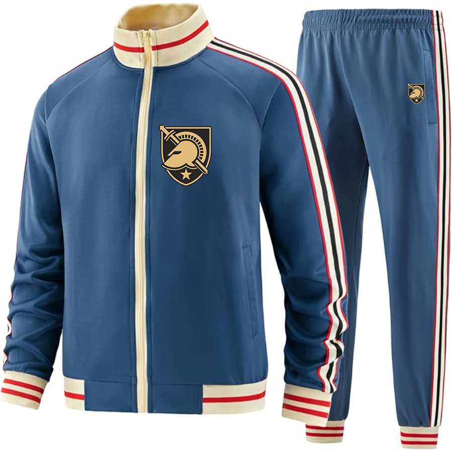 Men's   Army Black Knights  Two Piece Designer Tracksuit with Bold Striped Accents and Zippered Front Elevated Athletic