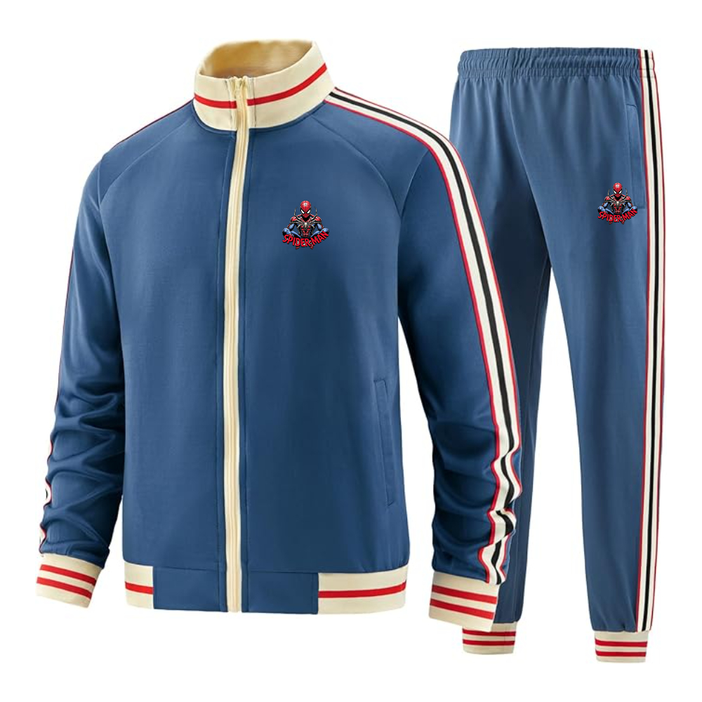 Men's Spider-Man 2025  Tracksuit with Bold Striped Accents and Zippered Front Athletic Wear